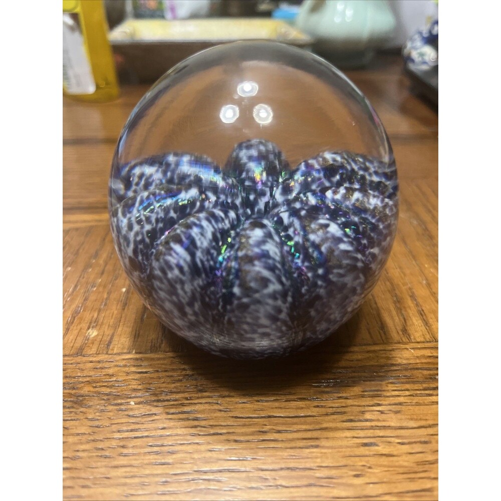 Gorgeous Vandermark Paperweight Starfish Purple Chrome Flower Swirly Rare HTF